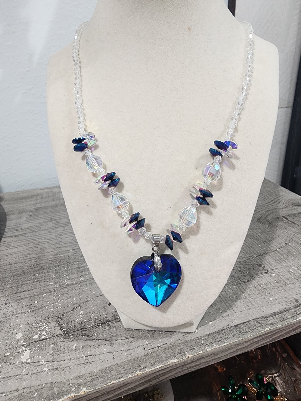 Blue Crystal Heart Pendant Necklace - Women Jewelry